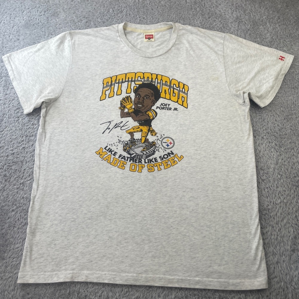 Vintage Pittsburgh Steelers Joey Porter‎ Jr T-Shirt Mens XL Gray Made Of Steel